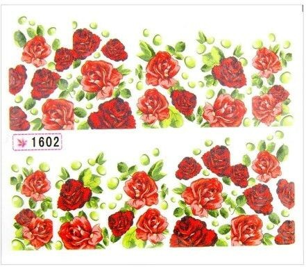 Allepaznokcie Naklejki wodne do paznokci arkusz 6,5 x 5,5 cm na 10 palców Nr 1602