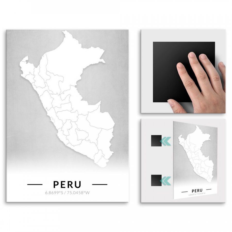 Pix4home Plakat metalowy Mapa B&W Peru L POS-L-03957