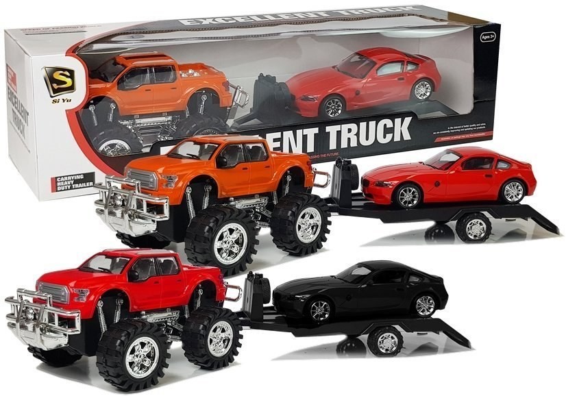 Lean Zestaw Pojazdów Monster Truck Czerwony Laweta 58 cm 9268