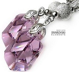 Swarovski piękne długie srebrne kolczyki AMETHYST