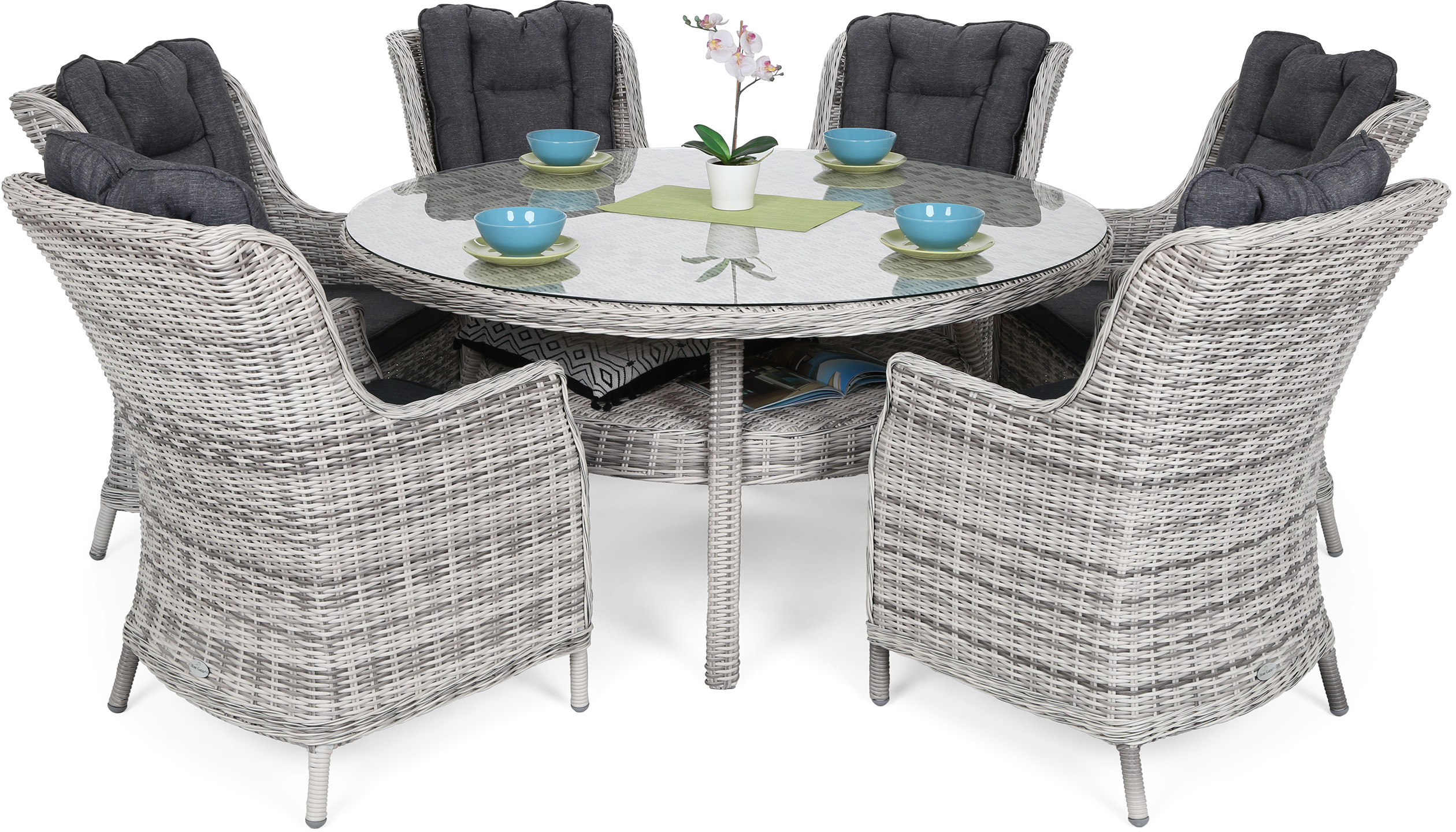 HOME & GARDEN HOME & GARDEN Meble ogrodowe technorattanowe Bristol Round Elegant 150 cm Light Grey / Grey Melange 6+1 174435
