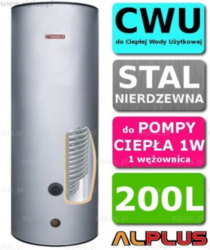 Termica Bojler nierdzewny 200L do pomp ciepła 1w PC 1 wężownica WW200PCE
