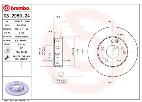 BREMBO Tarcza hamulcowa 08.2950.24