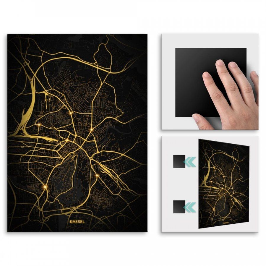 Pix4home Plakat metalowy Mapa Night Lights Kassel L POS-L-03230