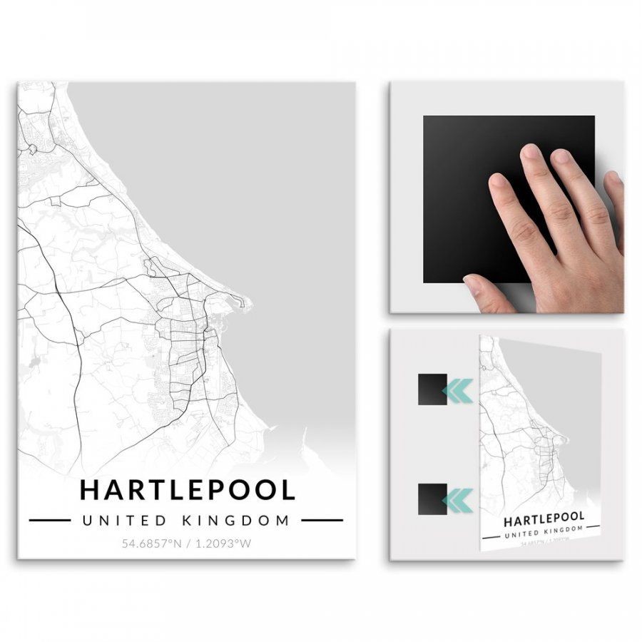 Pix4home Plakat metalowy Mapa B&W Hartlepool M POS-M-04384