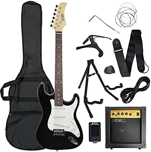3rd Avenue 3rd Avenue Zestaw Premium gitary elektrycznej dla początkujących, pełnowymiarowej, ze wzmacniaczem, stroikiem, kablem, stojakiem, futerałem, paskiem, zapasowymi strunami, kostkami, kapodastrem  wykońc XF203ARDPK