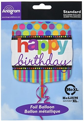 Amscan Balon foliowy  International kropki i paski 18 Happy Birthday 11247201