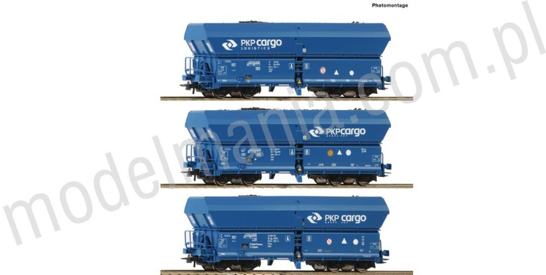 Roco Zestaw 3 wagonów towarowych samowyładowczych typ Falns, PKP Cargo 76046
