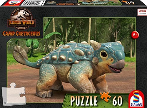 Schmidt Spiele Spiele 56435 Jurassic World, nowe przygody, Ankylozaur Bumpy, 60 części puzzle dziecięce, kolorowe 56435