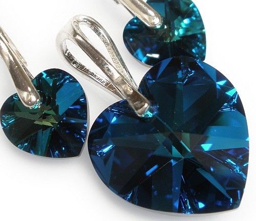 Arande SWAROVSKI komplet SREBRO serce BLUE Certyfikat 1138041254