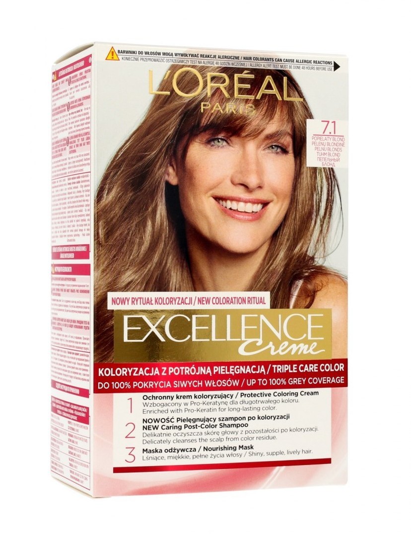 Loreal Excellence Creme Krem koloryzujący 7.1 Popielaty Blond 1op. 116381