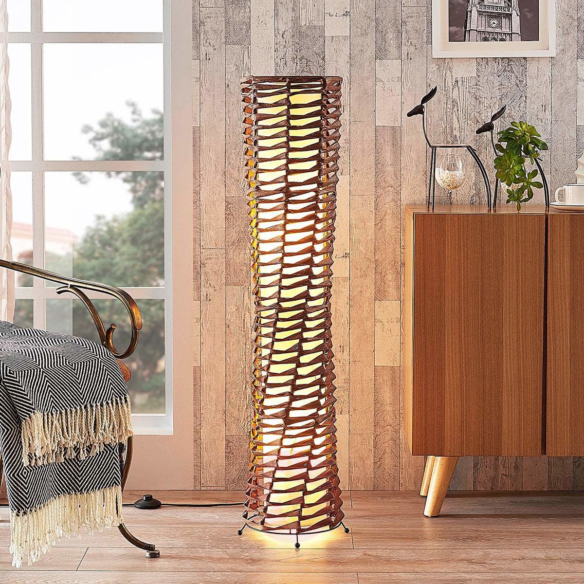 Lampenwelt COM Dekoracyjna lampa stojąca Joas, brązowa, do salonu
