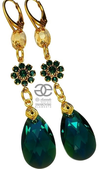 Swarovski cudne kolczyki EMERALD BELLA GOLD