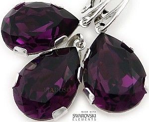Arande Swarovski Nowe Piękne Kolczyki Wisiorek Amethyst 2161614904