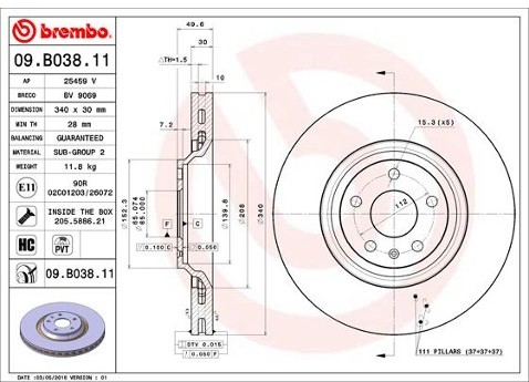 BREMBO Tarcza hamulcowa 09.B038.11
