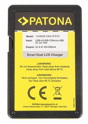 PATONA Ładowarka do akumulatorów USB Smart Dual LCD do Canon LP-E12