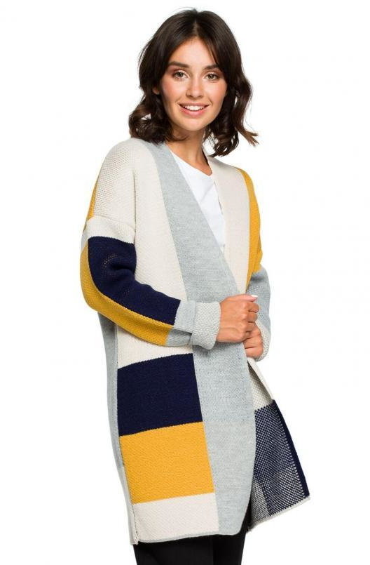 SukienkiShop Sweter kardigan narzutka kolorowy geometryczny wzór - SukienkiShop