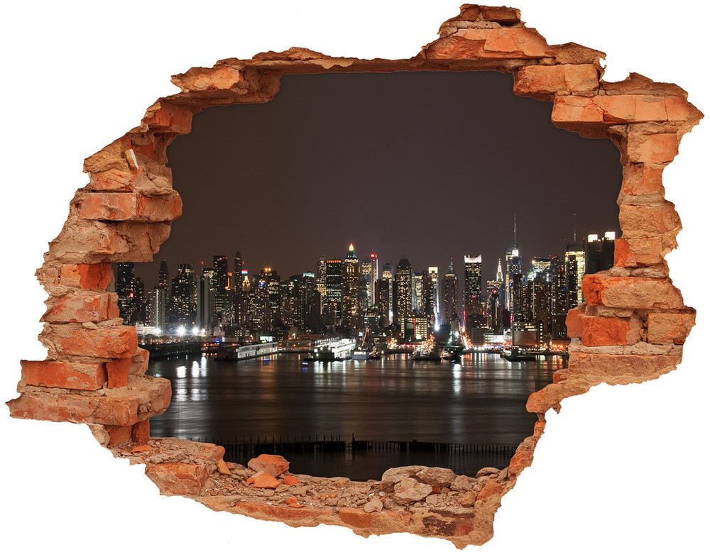 Wallmuralia.pl Fototapeta dziura na ścianę 3d Nowy Jork nocą