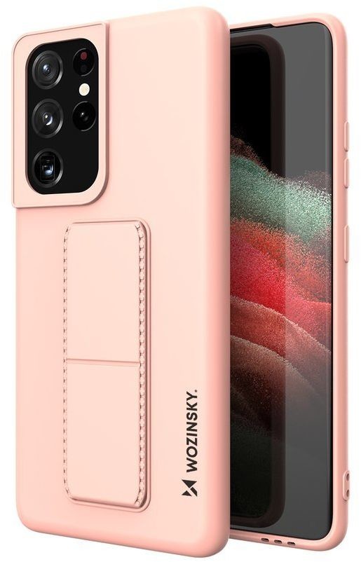 Wozinsky Kickstand Case elastyczne silikonowe etui z podstawką Samsung Galaxy S21 Ultra 5G różowy