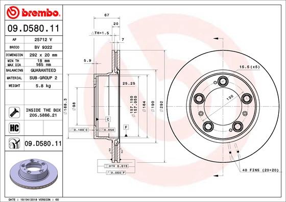 BREMBO Tarcza hamulcowa 09.D580.11 09.D580.11