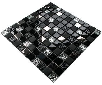 Szklane Mozaiki.pl Mozaika Szklana Silver Nero Volcano 30x30