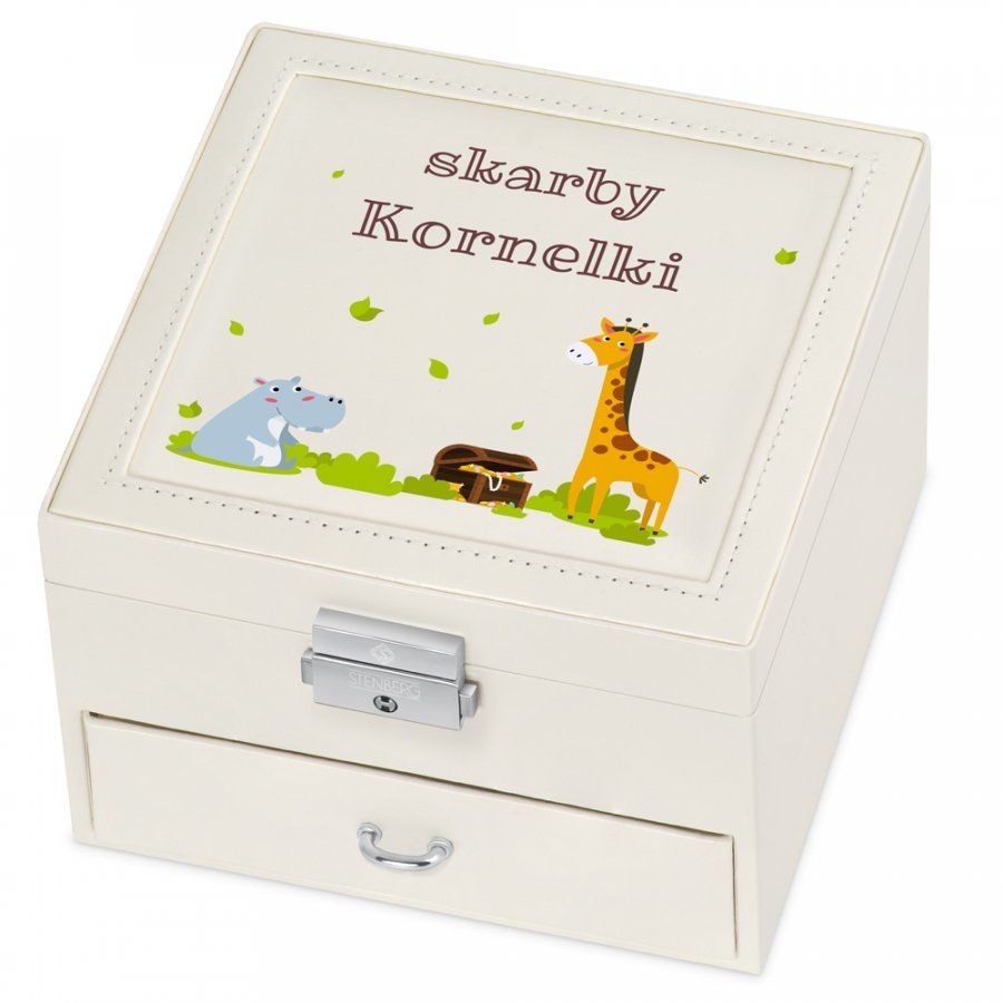 Murrano Szkatułka na Biżuterię Kremowa z Nadrukiem Zwierzątka SZKT-BB-036