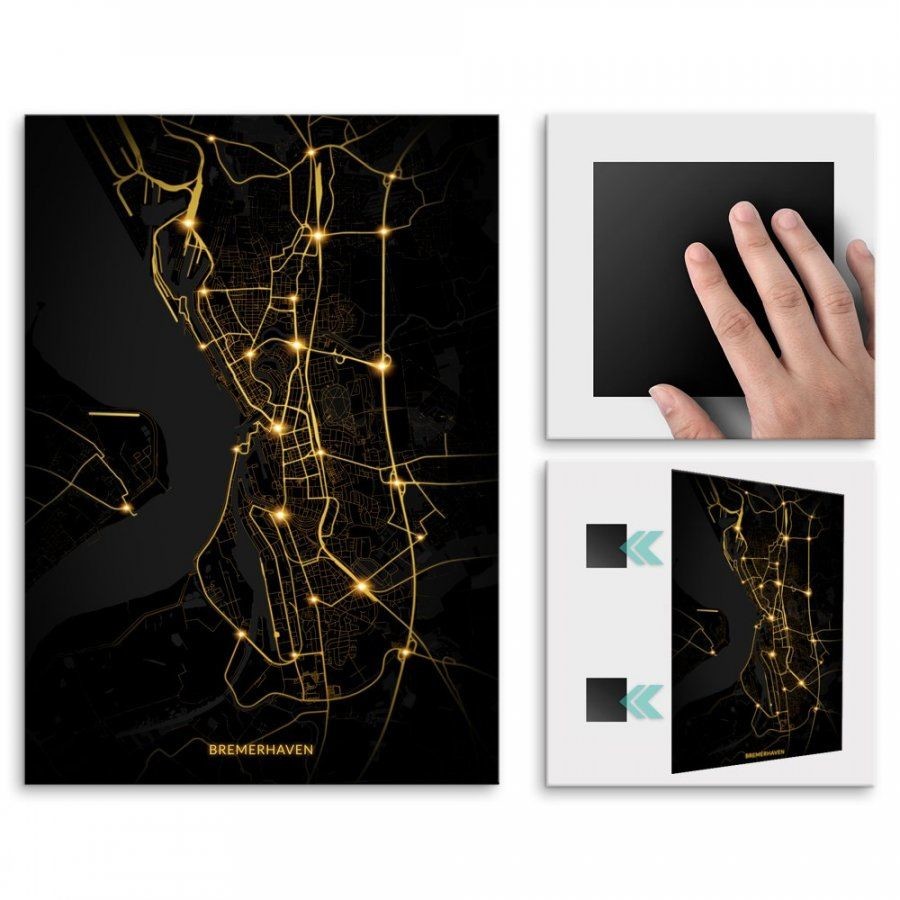 Pix4home Plakat metalowy Mapa City Lights Bremerhaven M POS-M-03297