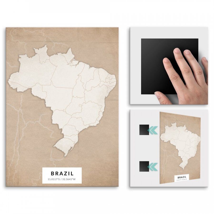 Pix4home Plakat metalowy Mapa Vintage Brazylia L POS-L-04308