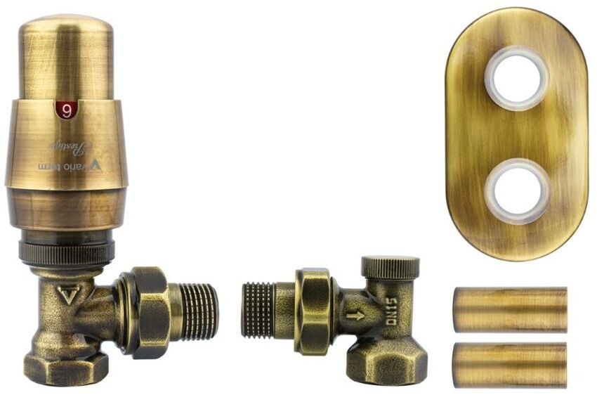 Varioterm Zawór termostatyczny ELEGANT kątowy All in One bez złączek - mosiądz antyczny rozeta owalna 1szt AELGS0211C/FK(X)PO