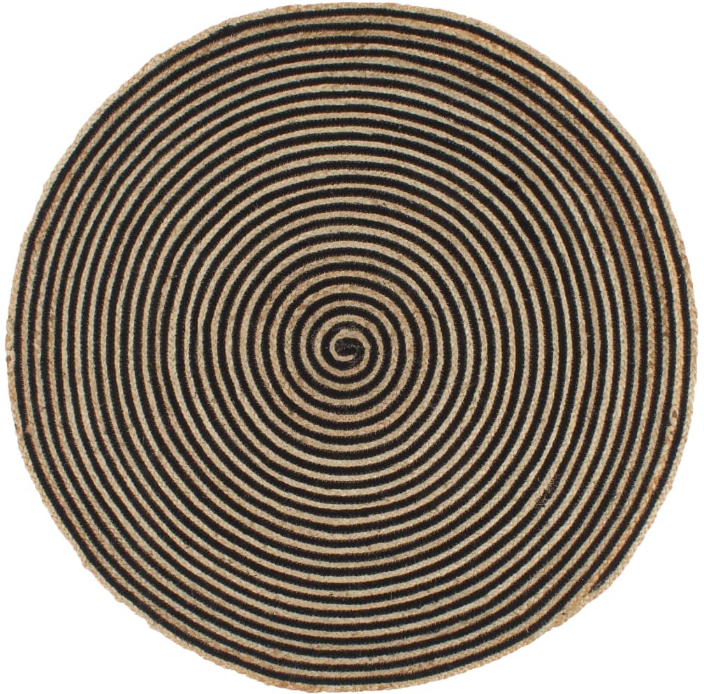 vidaXL Dywanik ręcznie wykonany z juty, spiralny wzór, czarny, 150 cm
