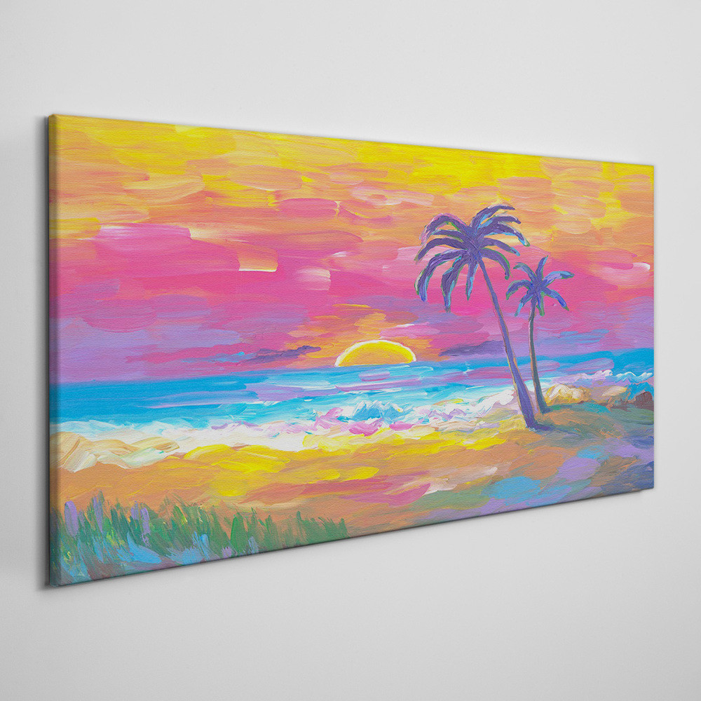 PL Coloray Obraz na Płótnie plaża palmy zachód słońca 120x60cm