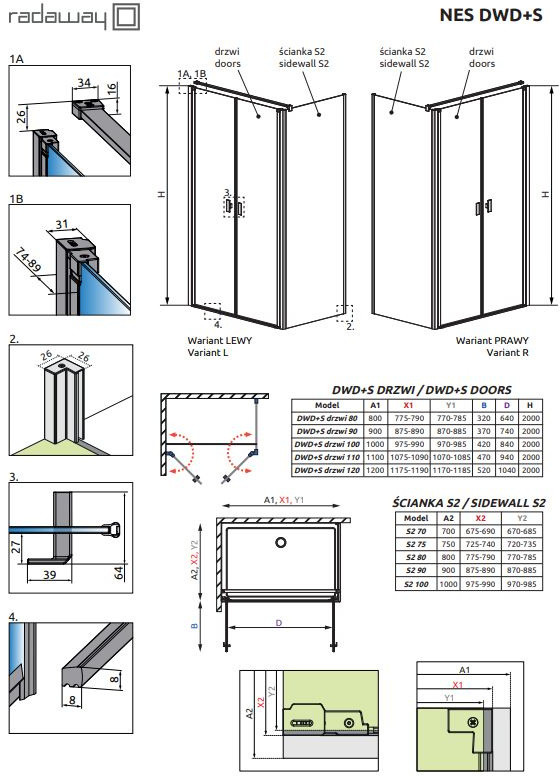 Radaway Nes DWD+S 90x75x200 100340900101/100400750101