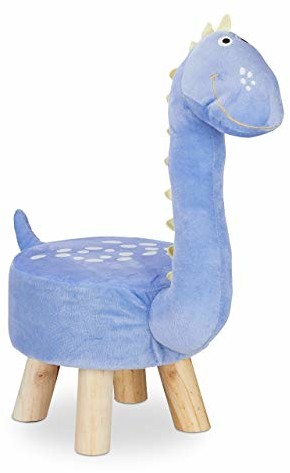 Relaxdays Relaxdays Taboret zwierzęcia Dino dla dzieci, pluszowa poszewka, okrągły, siedzisko do pokoju dziecięcego, taboret dziecięcy motyw zwierzęcy, niebieski