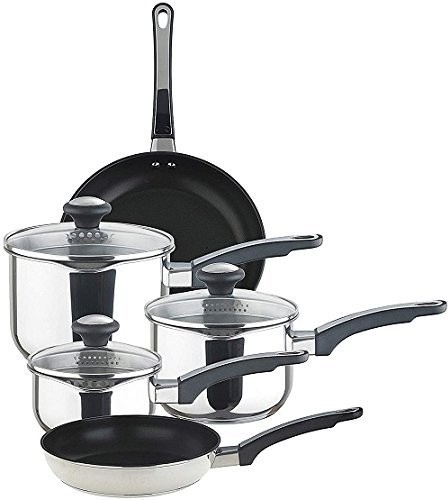 Prestige Everyday Pan Set inkl. 14/16/18 cm przenikają garnki i 20/24 cm patelni, stal nierdzewna, Czarny/srebrny, zestaw 5 70106