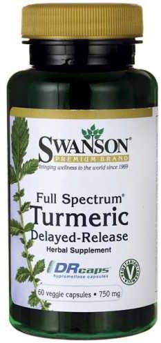 SWANSON Kurkuma korzeń opóźnione uwalnianie Full Spetrum Turmeric Delayed-Release 750mg 60 kapsułek