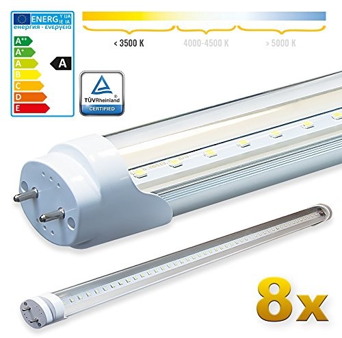 LEDVero SMD lampa jarzeniowa LED z certyfikatem TÜV w kolorze neutralnym białym  świetlówka T8 G13 Tube z przezroczystą pokrywą, ciepła biel, 8 szt. LEDRF52