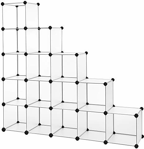 SONGMICS Songmics LPC44L otwarty regał z tworzywa sztucznego, z 16 przegródkami, do przechowywania ubrań, butów, zabawek lub toreb, biały, półprzezroczysty