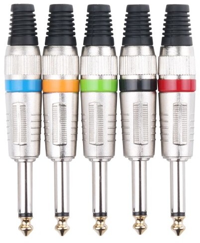 Pronomic pronomic wtyczka kabel zestaw 5 sztuk (Jack 6,3 MM do kabelkonfektionierung, montażu, wysokiej jakości tuleje zaciskowe z odciążką, solidna obudowa z aluminiowego odlewu ciśnieniowego), kolorowy 00030734