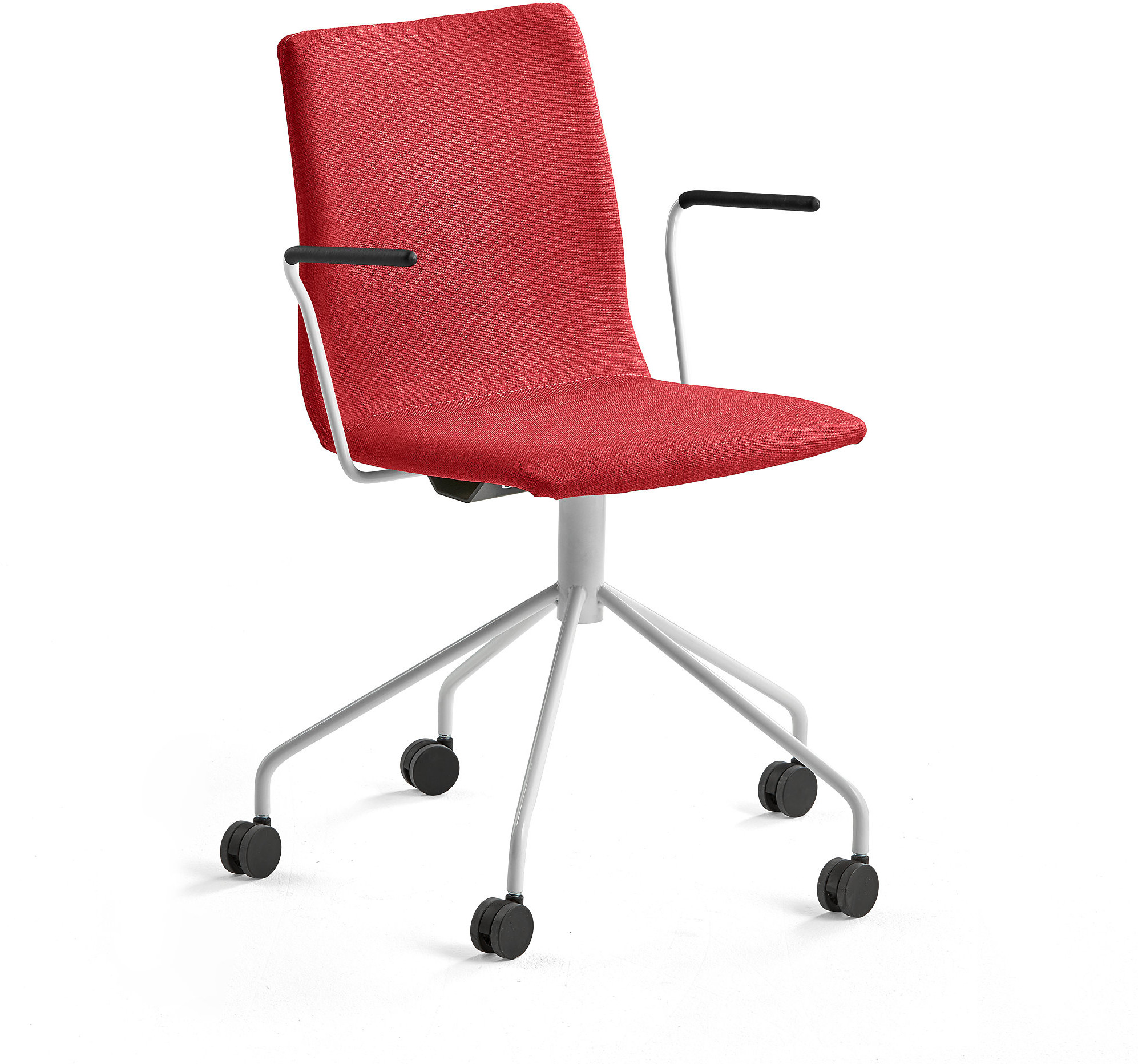 AJ Produkty Krzesło koferencyjne OTTAWA, na kółkach, podłokietniki, czerwona tkanina, biały