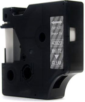 Dymo JetWorld Taśma D1 Biały na Przezroczystym 9mm x 7m LM100 LM100Plus LM100Series LM120P LM280 LM300 LM350 LM350D LM350Series LM360D LM400 LM420P LM450 LM450D LM450Series LM500TS LMPC LMPC2 JWT-D40920N