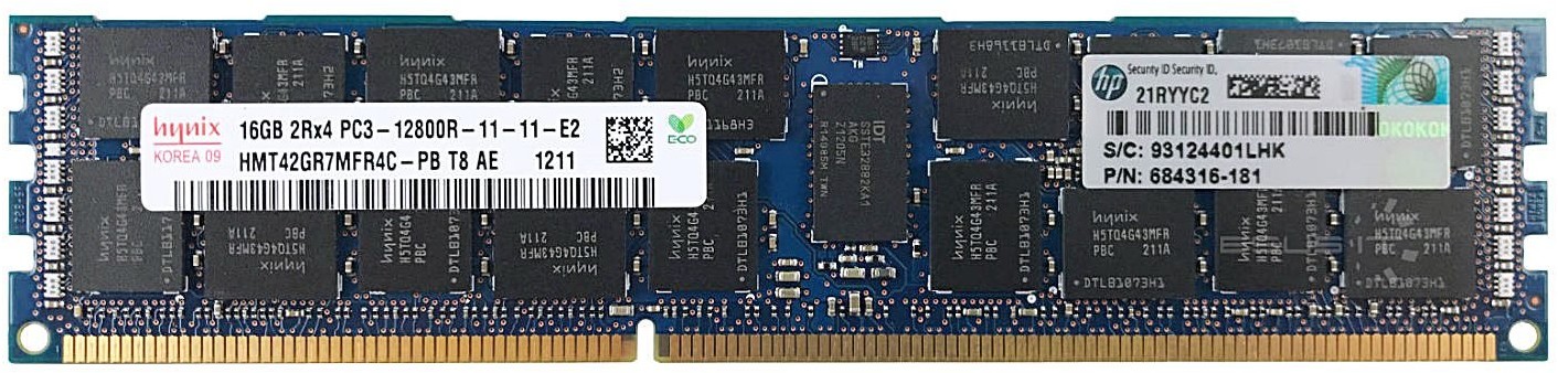 Hynix  RAM 1x 16GB ECC REGISTERED DDR3 2Rx4 1600MHz PC3-12800 RDIMM | HMT42GR7MFR4C-PB HMT42GR7MFR4C-PB#H