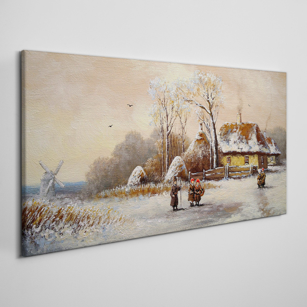 PL Coloray Obraz na Płótnie Zima Wieś Śnieg Drzewo 140x70cm