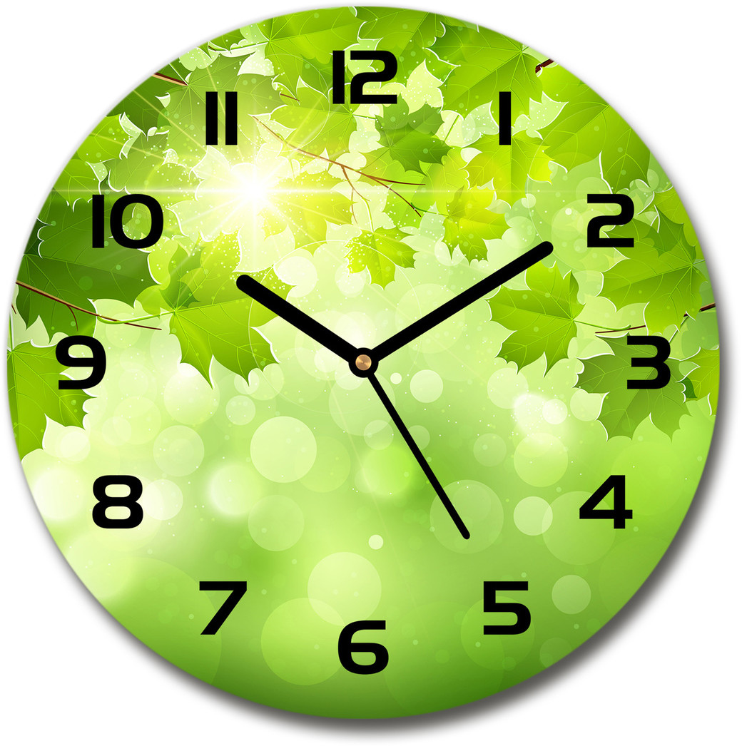 Zegar szklany okrągły Liście kasztanowca