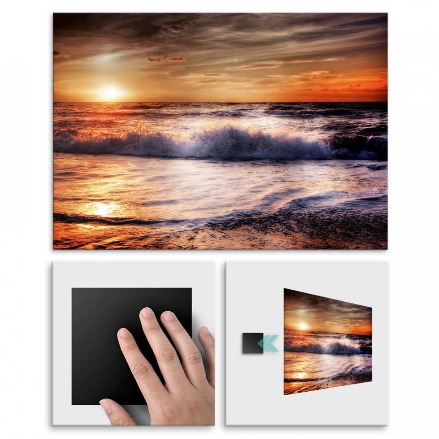 Pix4home Plakat metalowy fale i zachód słońca L POS-L-02089
