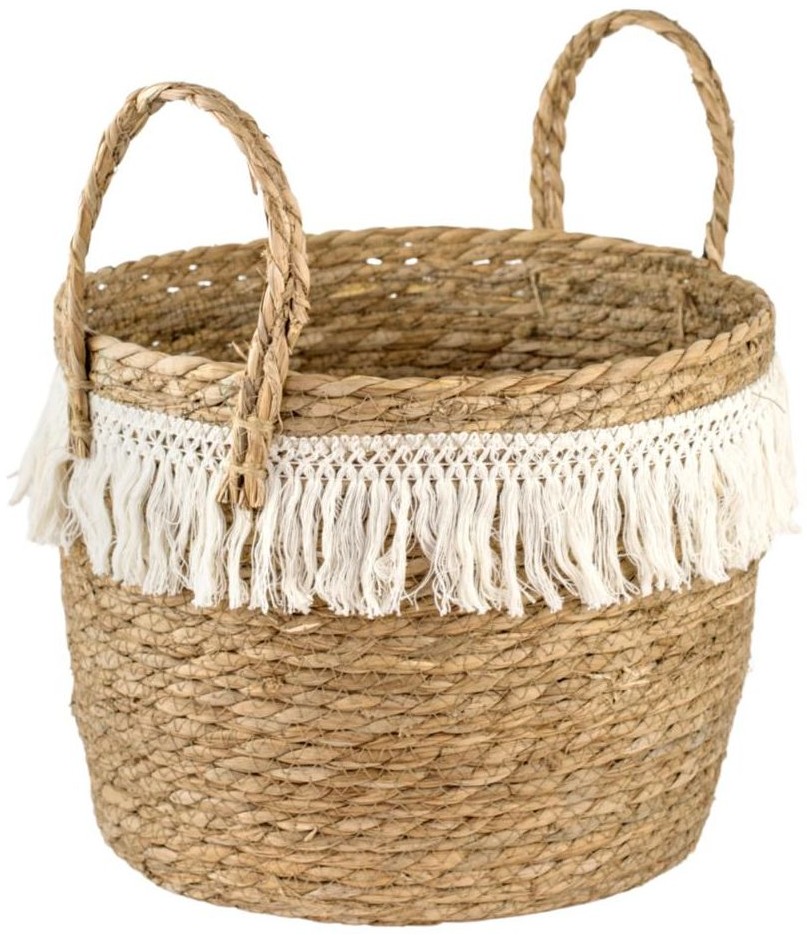 TAJEMNICZY OGRÓD Osłonka doniczki kosz pleciony 26 cm boho z frędzlami