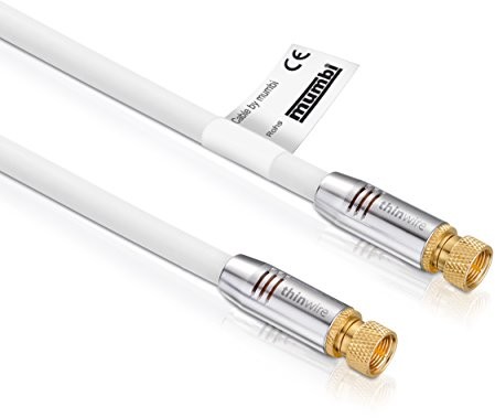 mumbi mumbi 3,00 m Premium SAT kabel koncentryczny (HDTV Full HD 24-karatowy pozłacany całkowicie metalowy wtyk F na wtyk F), biały 26109