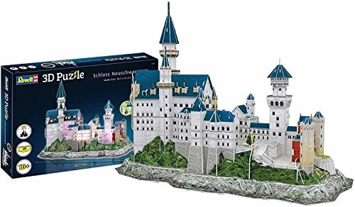 Revell 3D Puzzle Revell 3D Puzzle 00151 zamek Neuschwanstein firmy Ludwig II. z Bawarii, edycja LED odkryj świat w 3D, radość z majsterkowania dla młodych i starszych, kolorowy RV00151