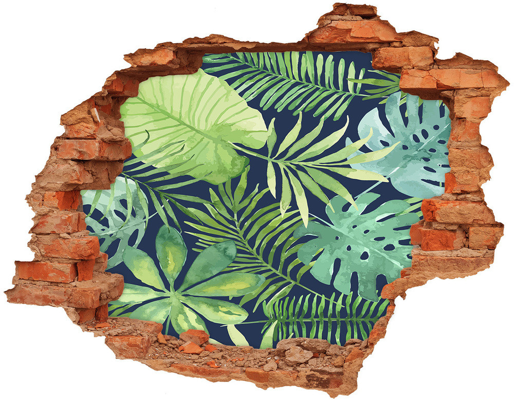 Wallmuralia.pl Naklejka 3D dziura na ścianę Tropikalne liście