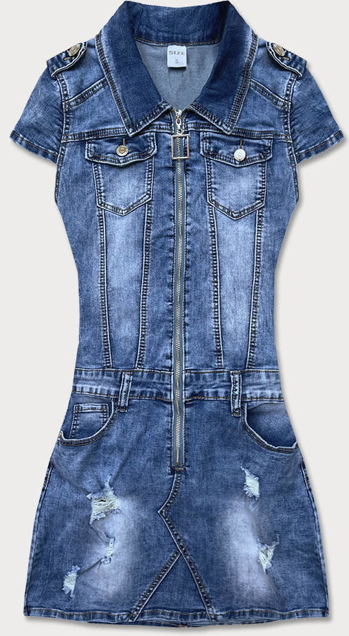 GOURD JEANS DŻINSOWA SUKIENKA Z KRÓTKIM RĘKAWEM NIEBIESKA (GD6620) - GOURD JEANS