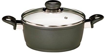 Krüger Karl  garnek do mięsa ze stopu aluminium Oslo, garnek do gotowania, ze szklaną pokrywką, do wyboru różne rozmiary, czarny, 16 cm 22016 O